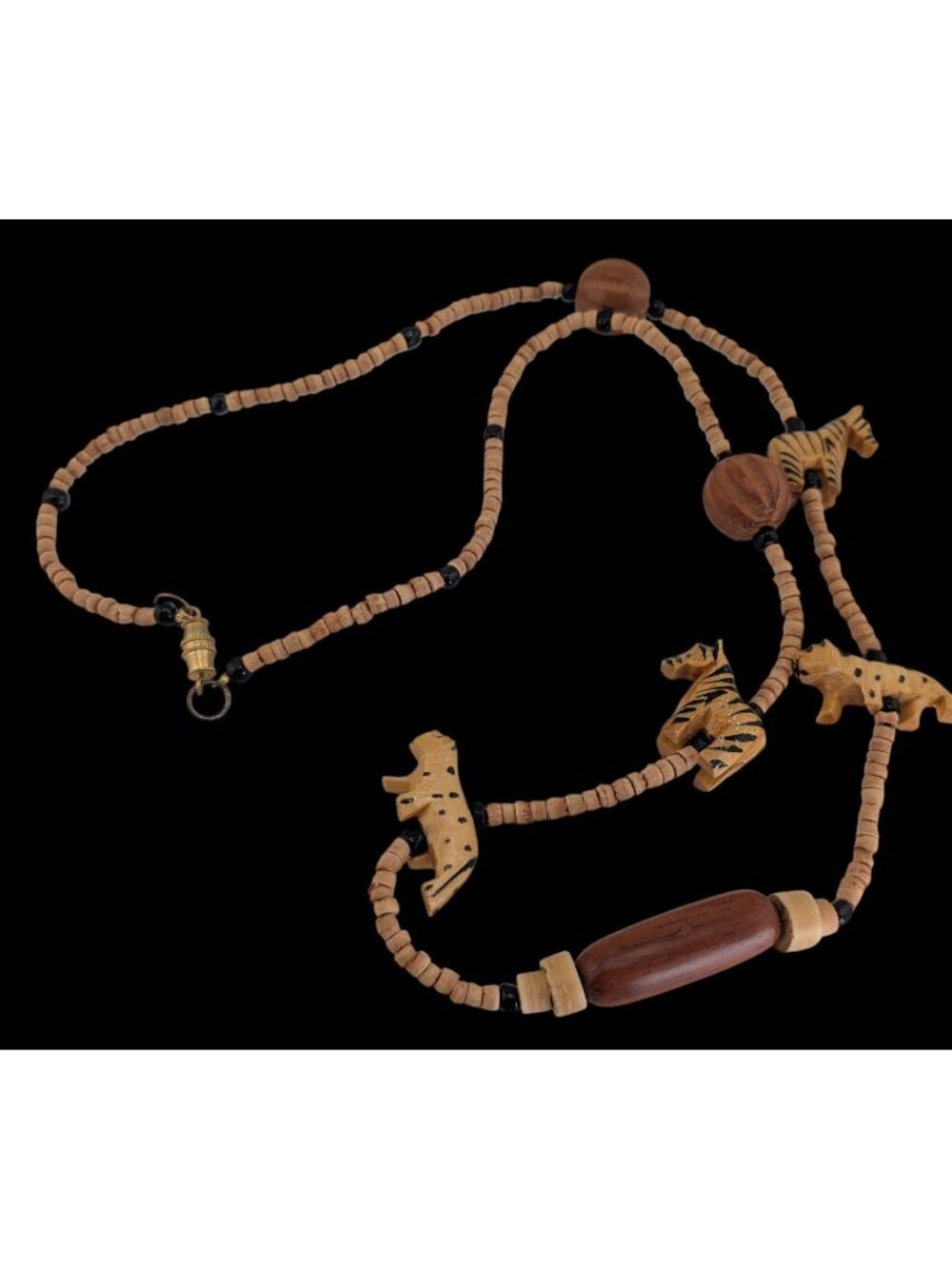 Safari Boho Tribal Vintage Wood Zebra Animal Beaded Necklace